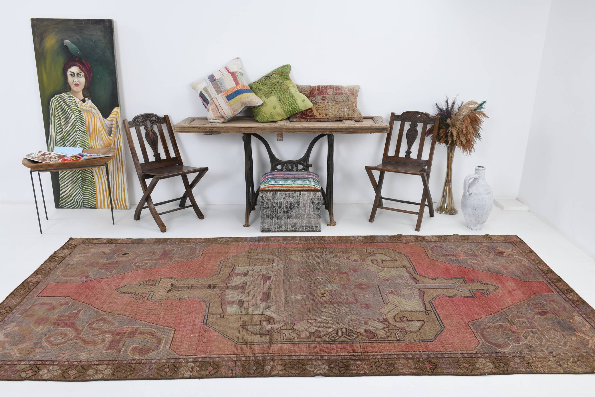 5x11 Rug For Living Room Red Brown Turkish Vintage Rug 150x338Cm