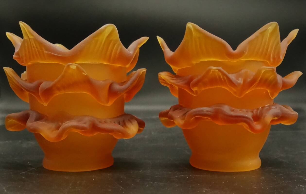 Pair of amber-colored glass paste tulips - several pairs available
