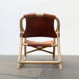 Mid-century safari lounge chair in bamboo and Danish leather, 1960s.