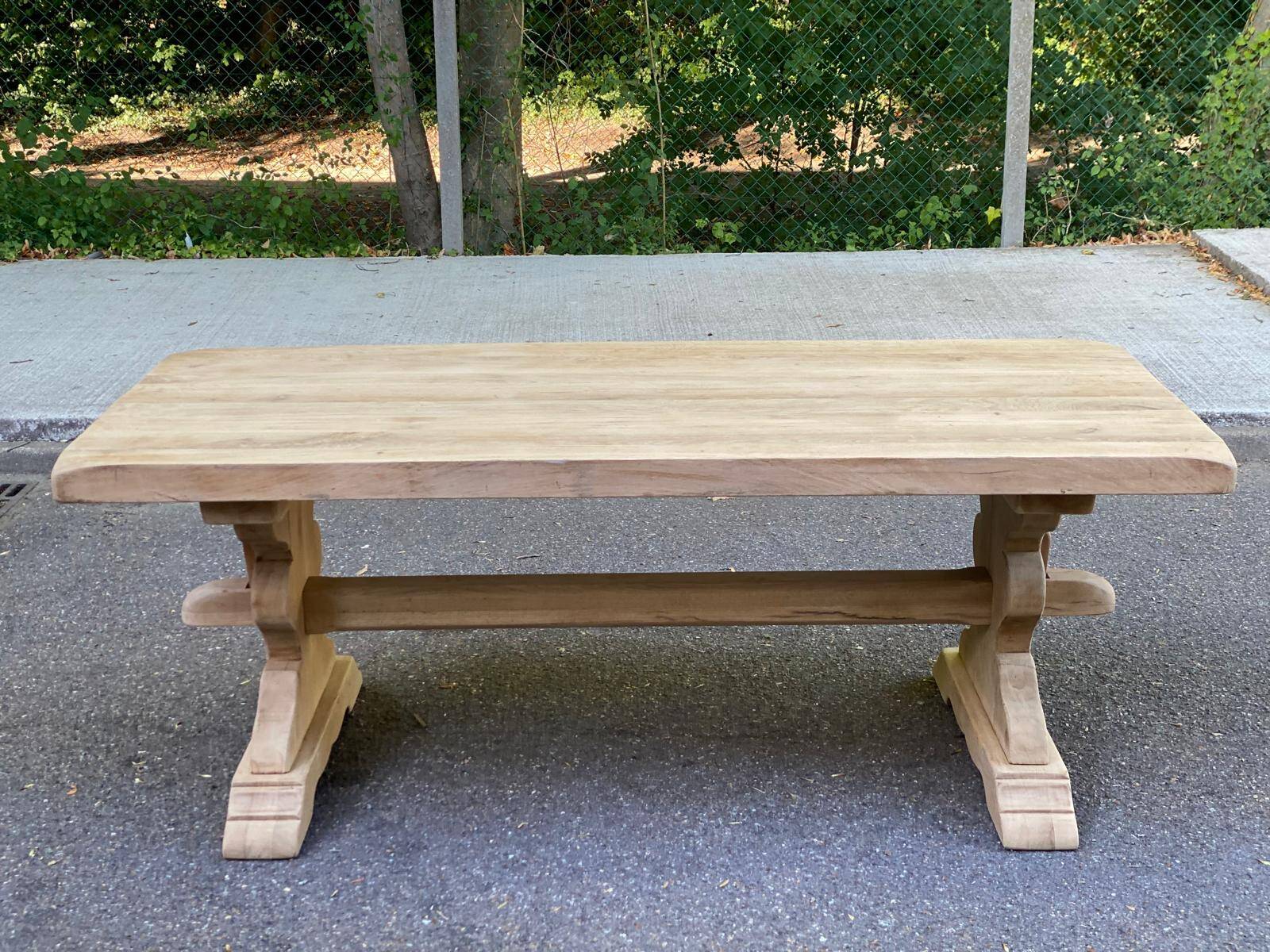 Large stripped solid oak monastery table – 200 cm