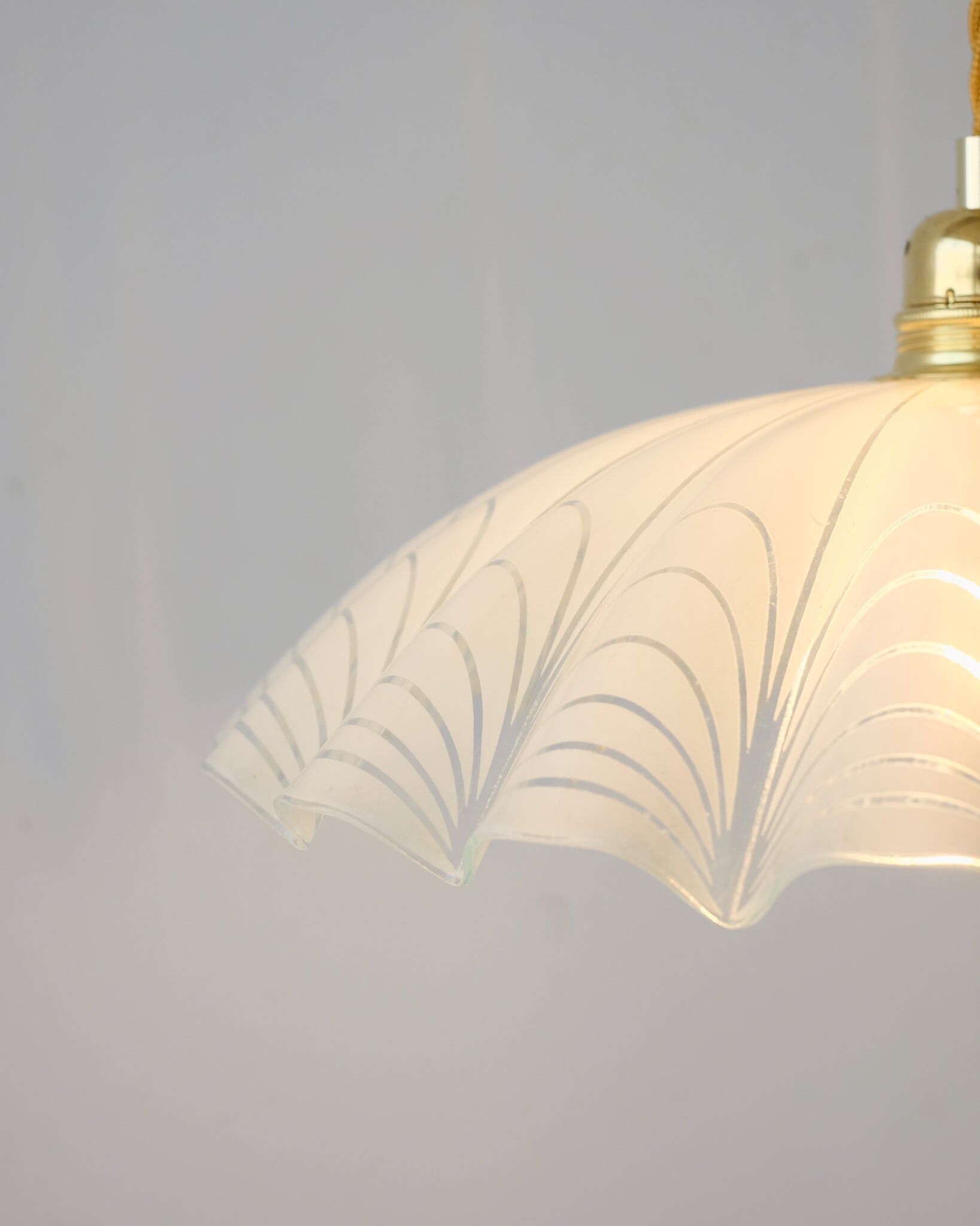 Old pendant lamp with Art Deco engraved glass lampshade