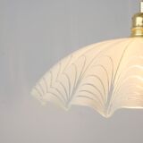 Old pendant lamp with Art Deco engraved glass lampshade
