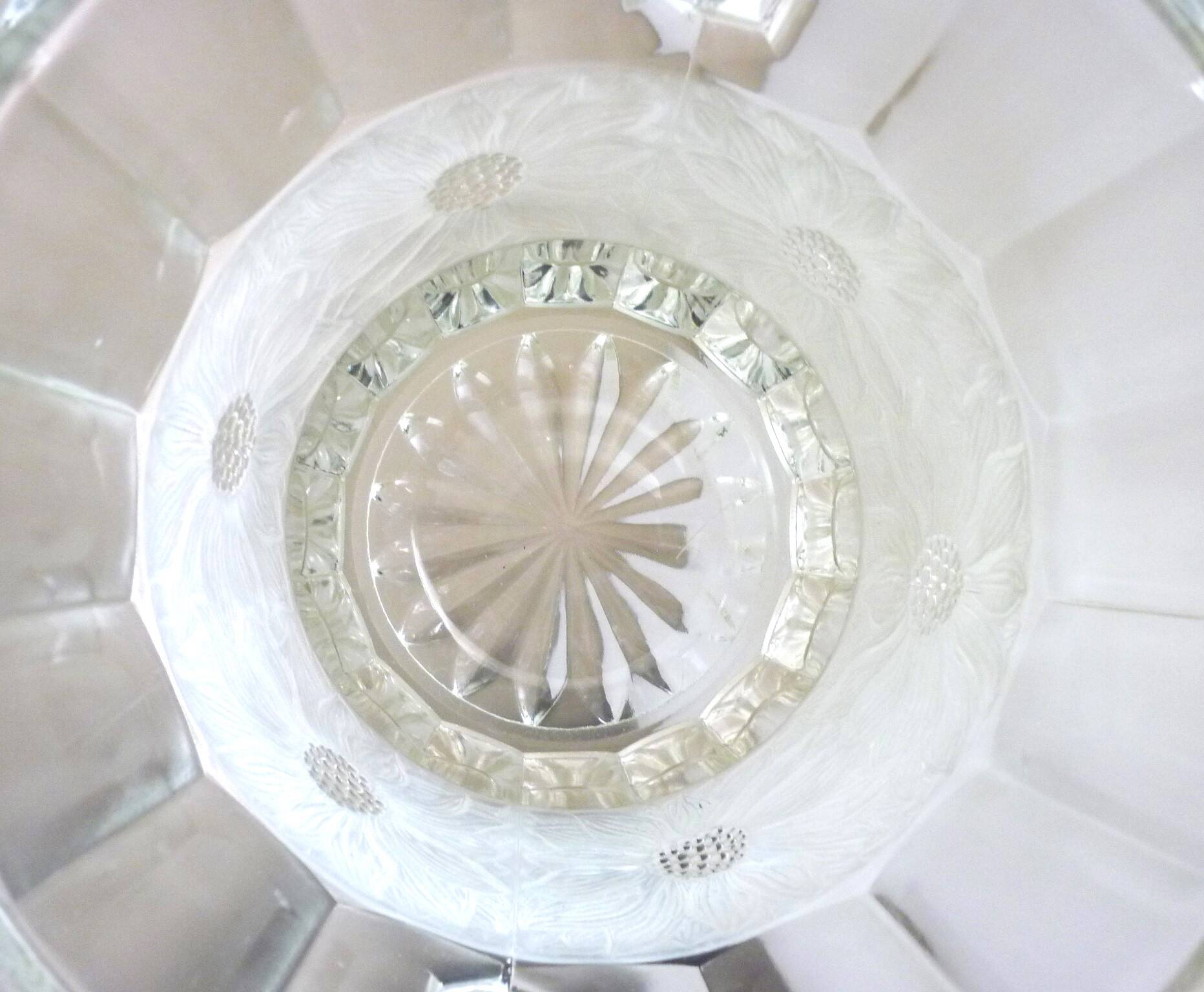 Champagne bucket, Art Deco style and period, thick, molded, frosted crystal