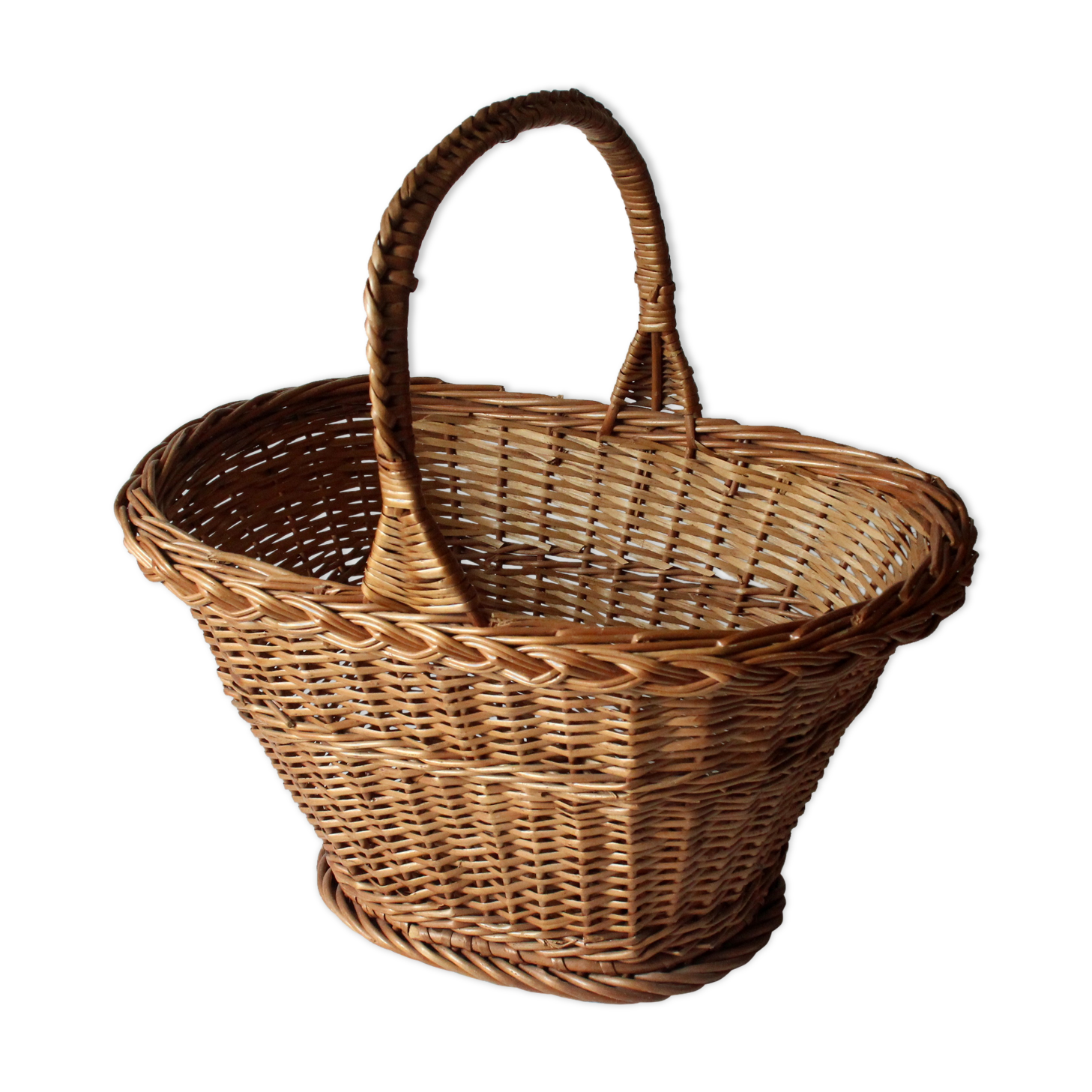 Wicker shopping basket, braided, handmade, vintage