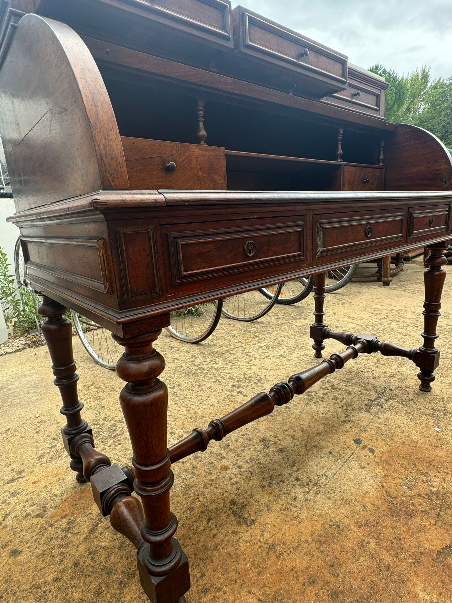 Secretary cylinder Mahogany white marble (Louis XVI style)