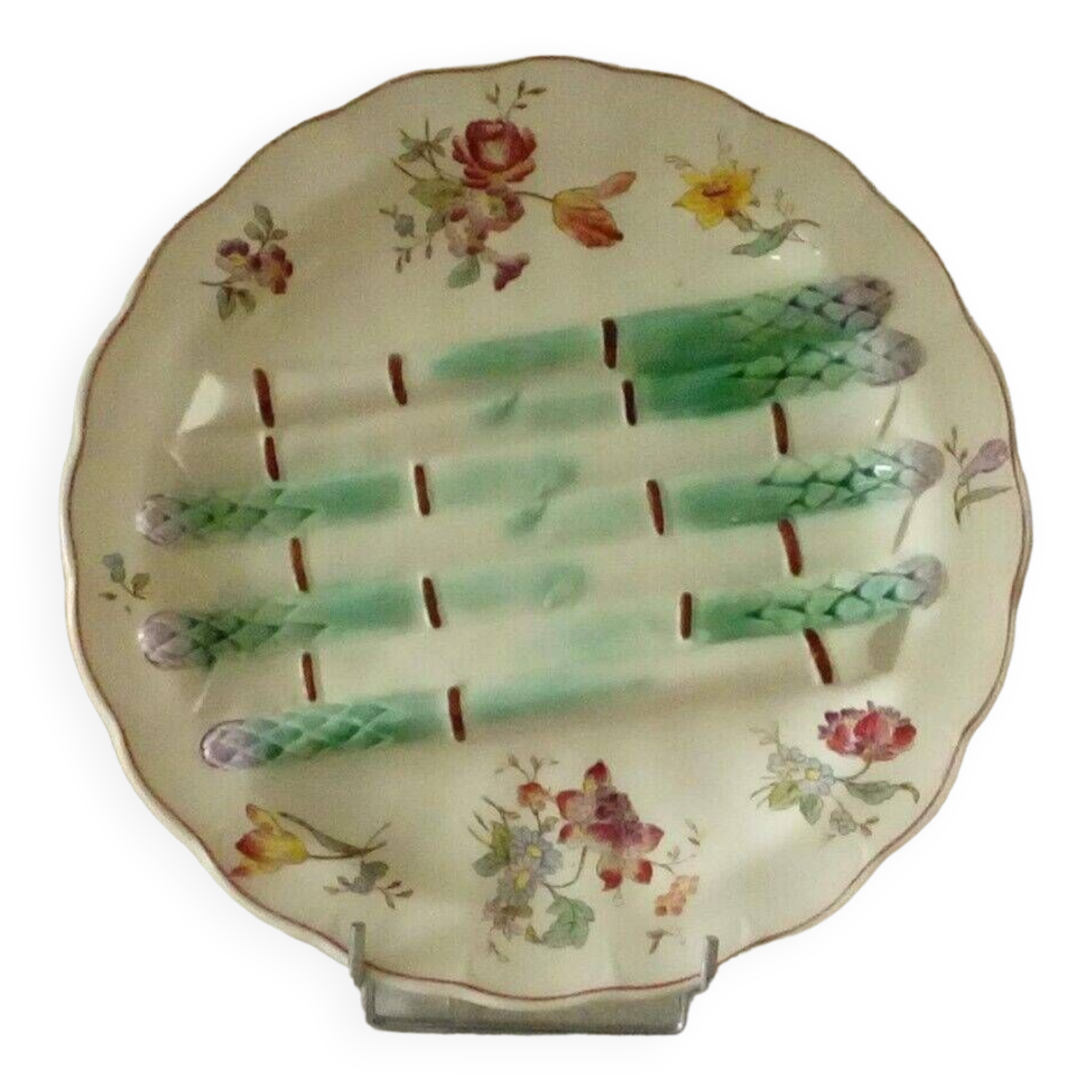 Asparagus plate faience Longchamp barbotine ironstone