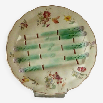 Assiette a asperges faience longchamp barbotine terre de fer