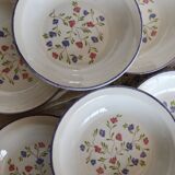 6 vintage porcelain Moulin des Loups soup plates with lilac floral pattern