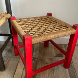 Duo de chaises enfant vintage en corde et bois