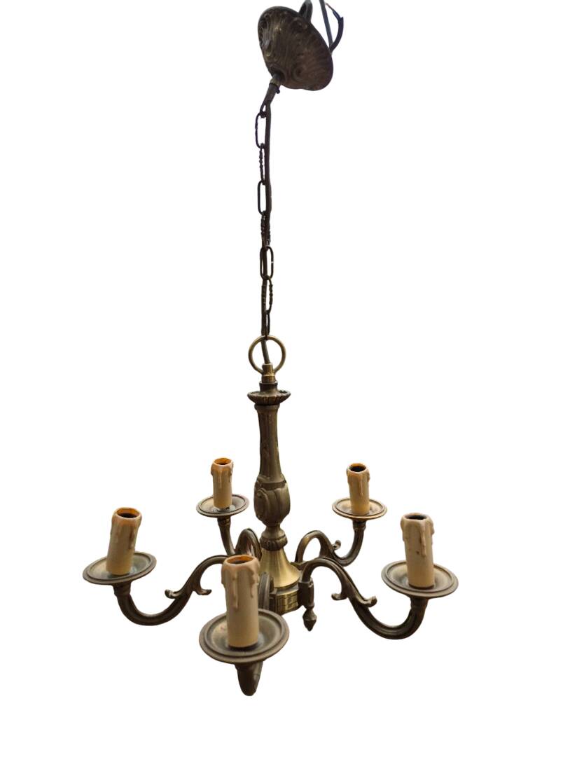 5-arm chandelier + 4 wall sconces MD bronze Louis XV style