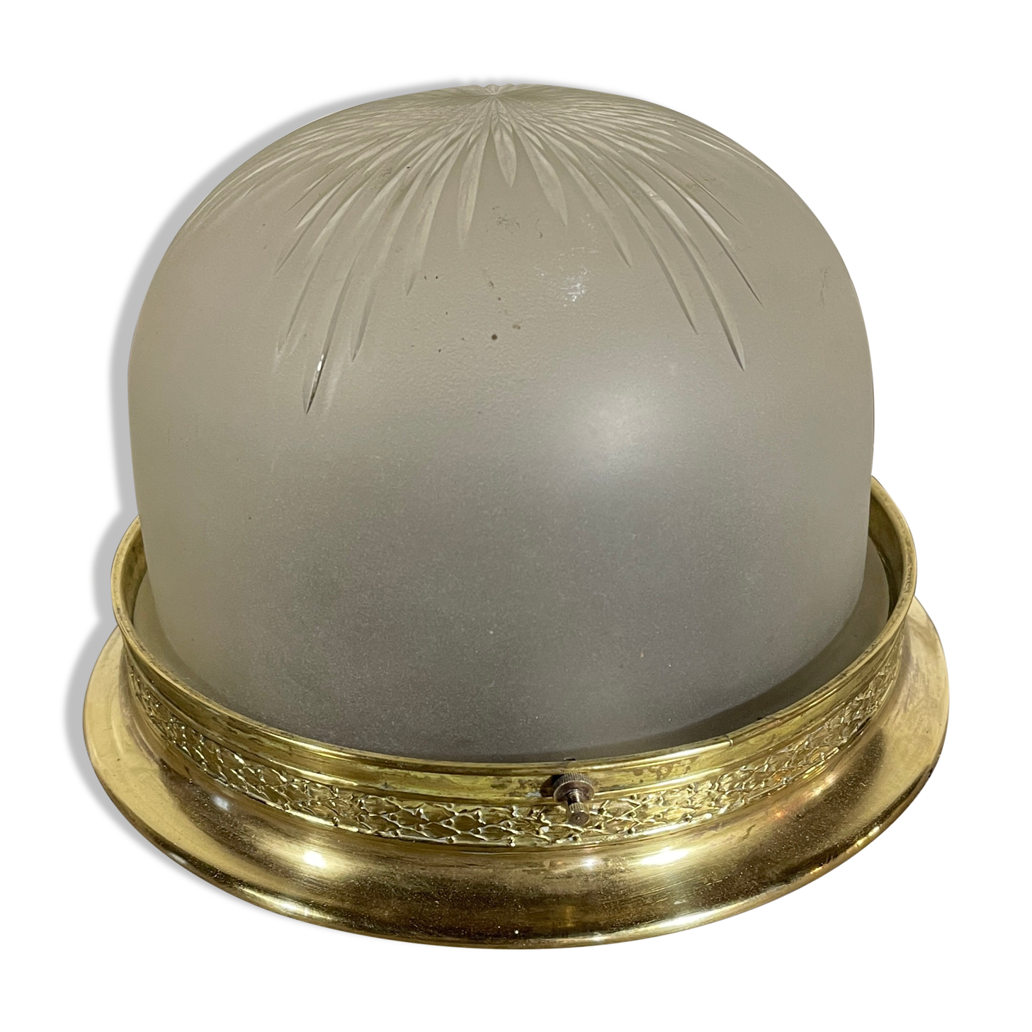 Old ceiling lamp in brass and satin glass