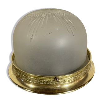 Old ceiling lamp in brass and satin glass