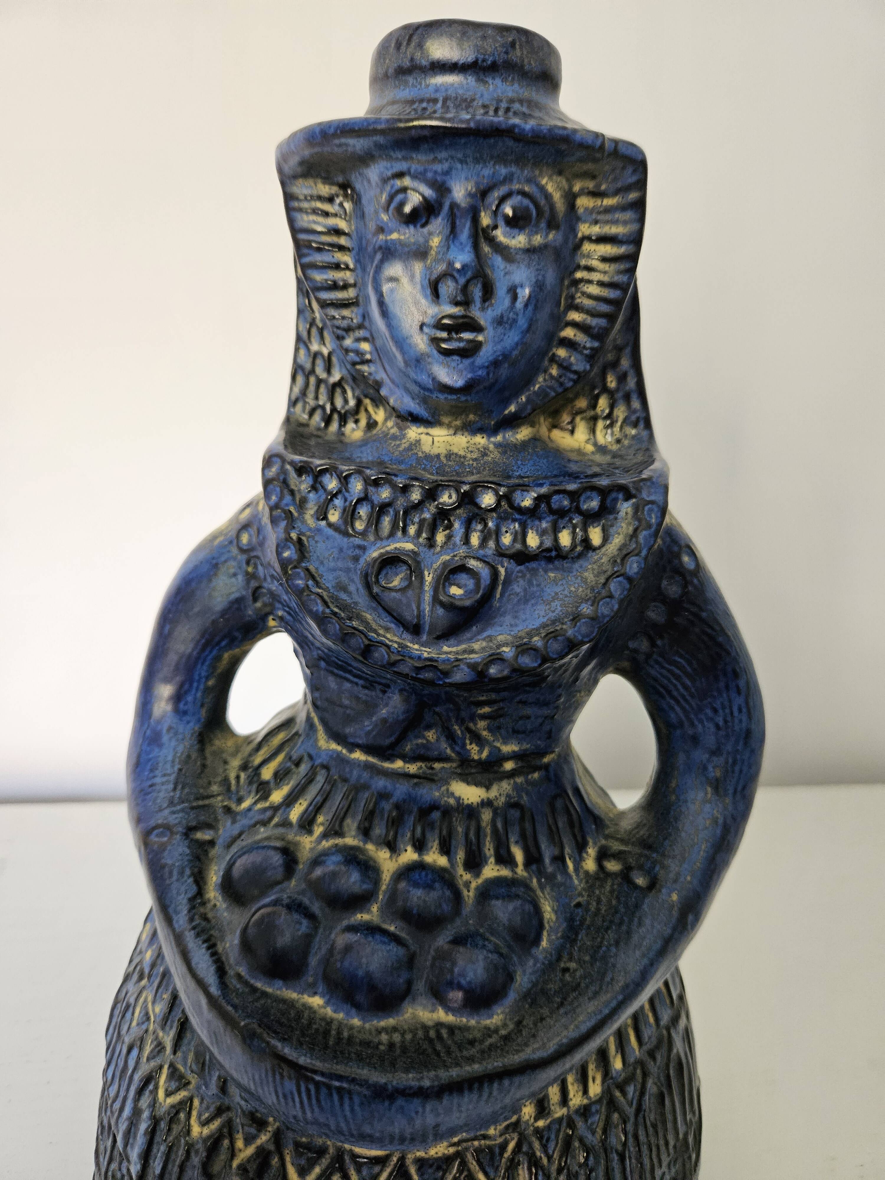 Vintage bay keramik, blue woman with fruit basket, germany, 1960s/1970s.