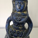 Vintage bay keramik, blue woman with fruit basket, germany, 1960s/1970s.