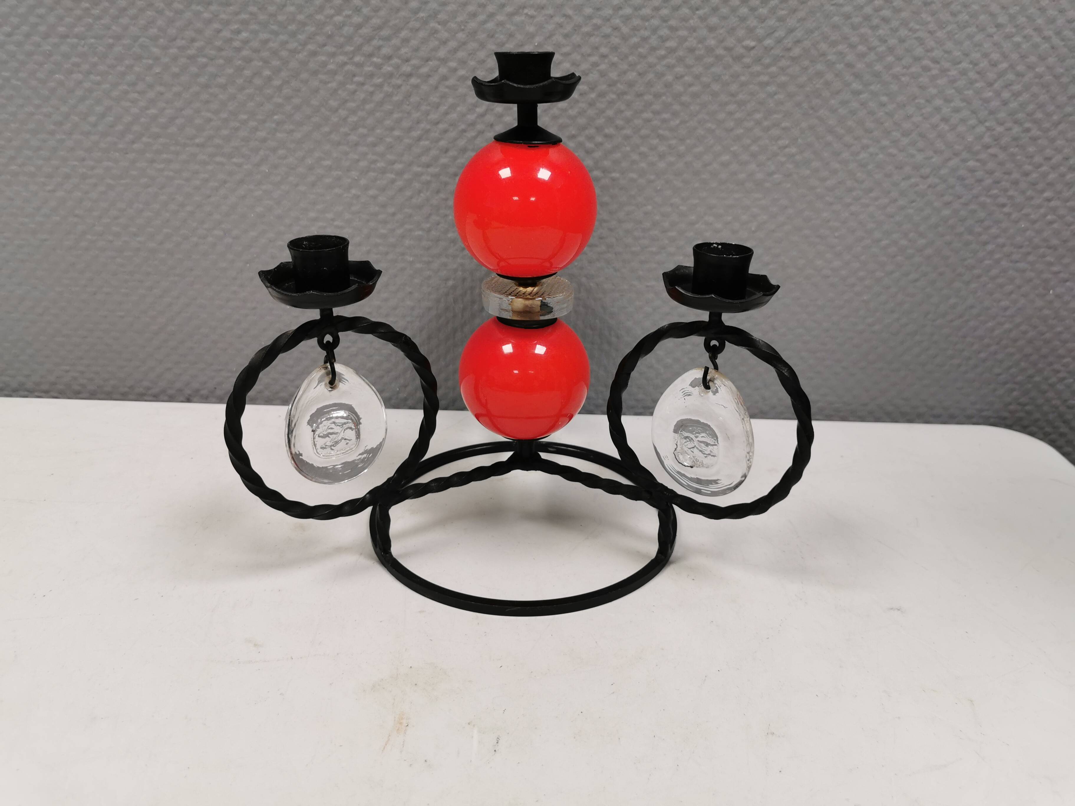 Wrought iron candle holder for 4 candles. by Erik Höglund in the 1960s