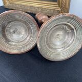 Antique, pair of candle holders, copper, brass, candle, goldsmith hallmark, old, large, massive, France