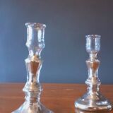 Pair Of Old Candlesticks In Eglomized/Mercurized Glass