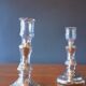 Pair Of Old Candlesticks In Eglomized/Mercurized Glass