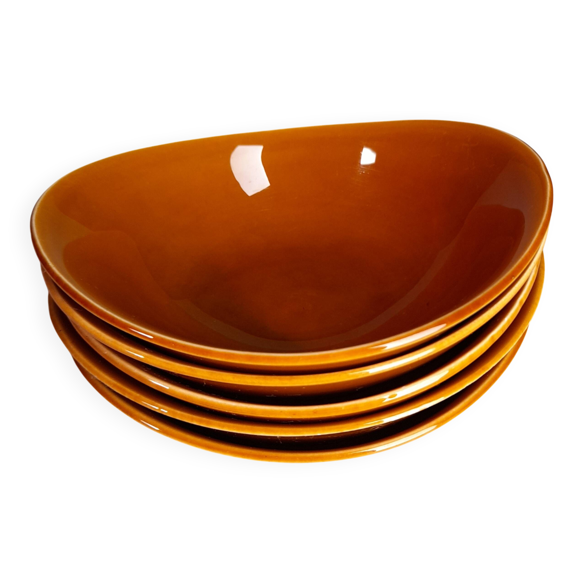 Set of 5 oval orange-yellow ceramic bowls from Faïencerie S