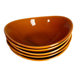 Set of 5 oval orange-yellow ceramic bowls from Faïencerie S