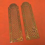 Two half old cleanliness plates Original patina Openwork brass