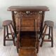 Rustic Carved Wooden Bar with Stools and Wine Chest, 20th Century