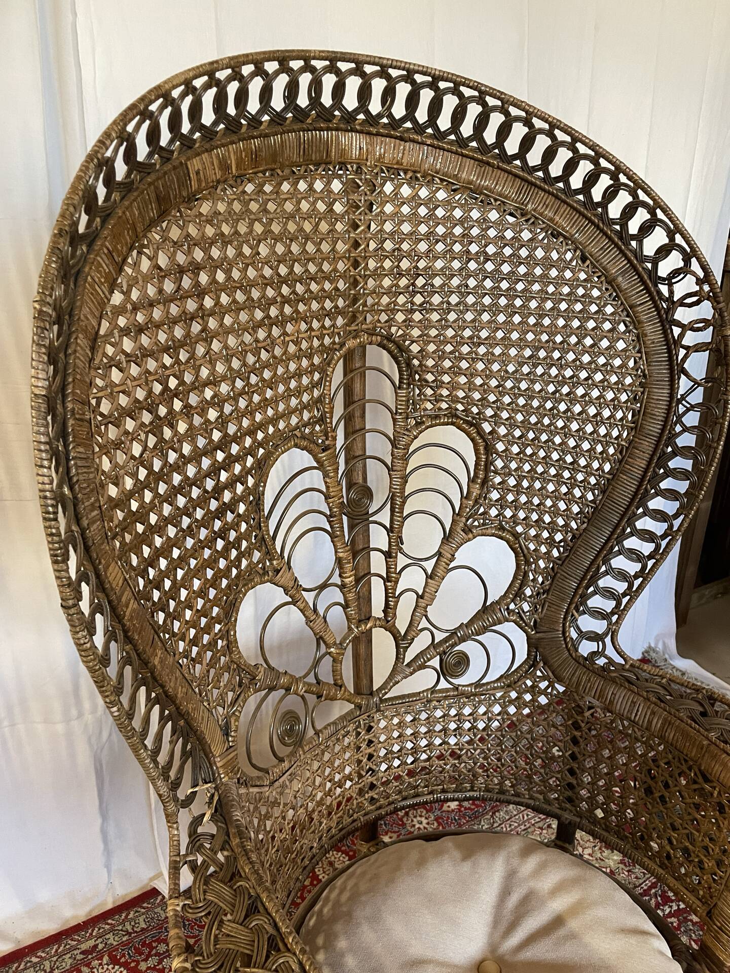Fauteuil Emmanuelle vintage en rotin 