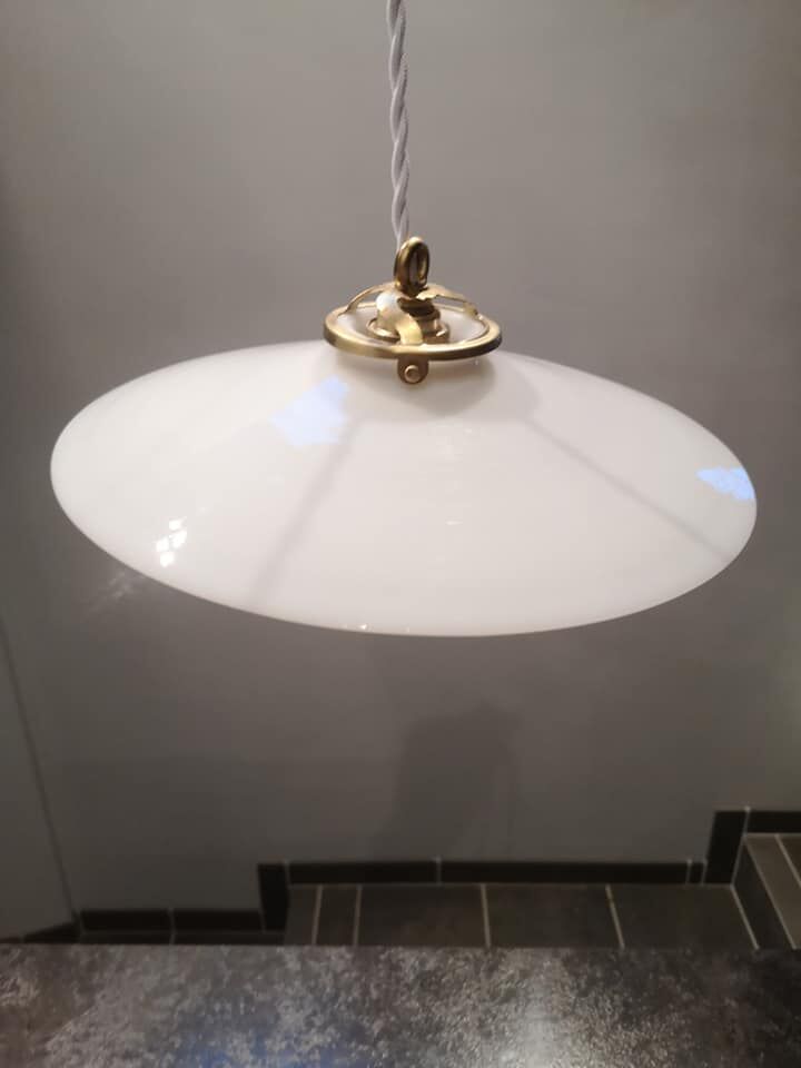 Antique opaline suspension white smooth spirit Art Deco 1930 TBE ø 25 cm