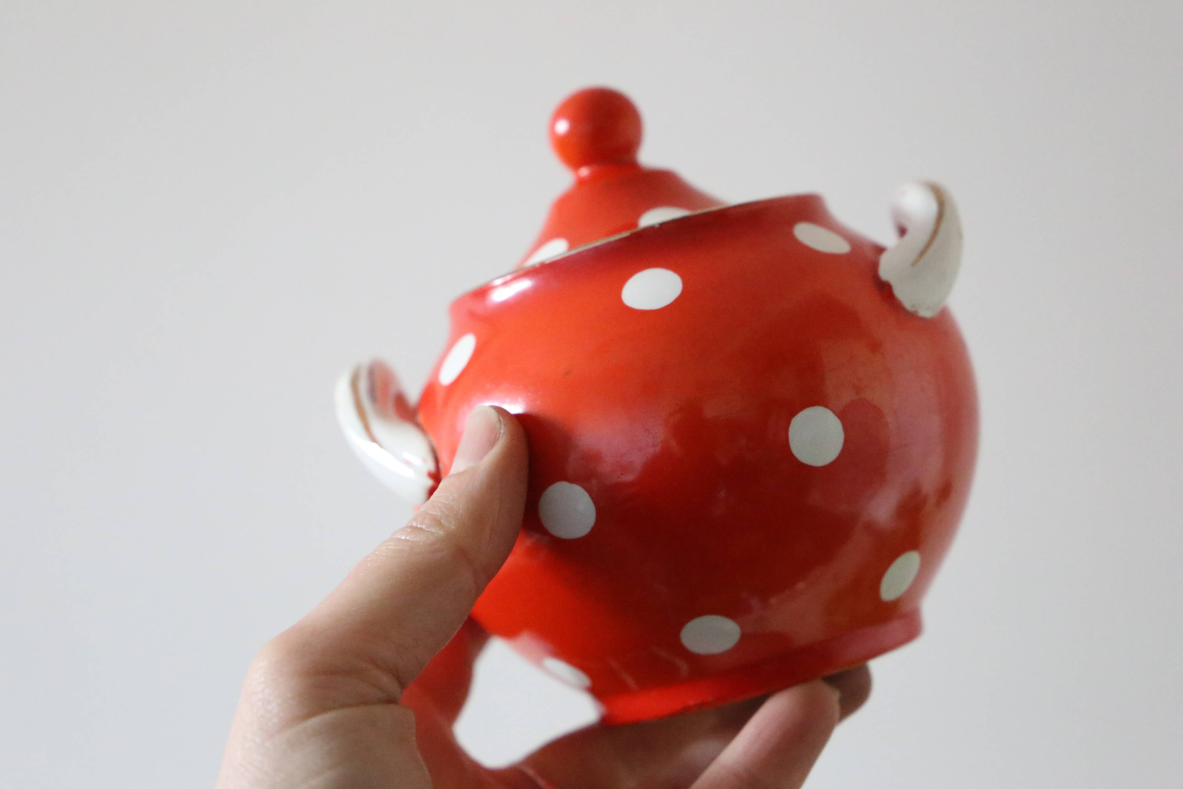 Sucrier polka dots, Digoin Sarreguemines, rare, vintage