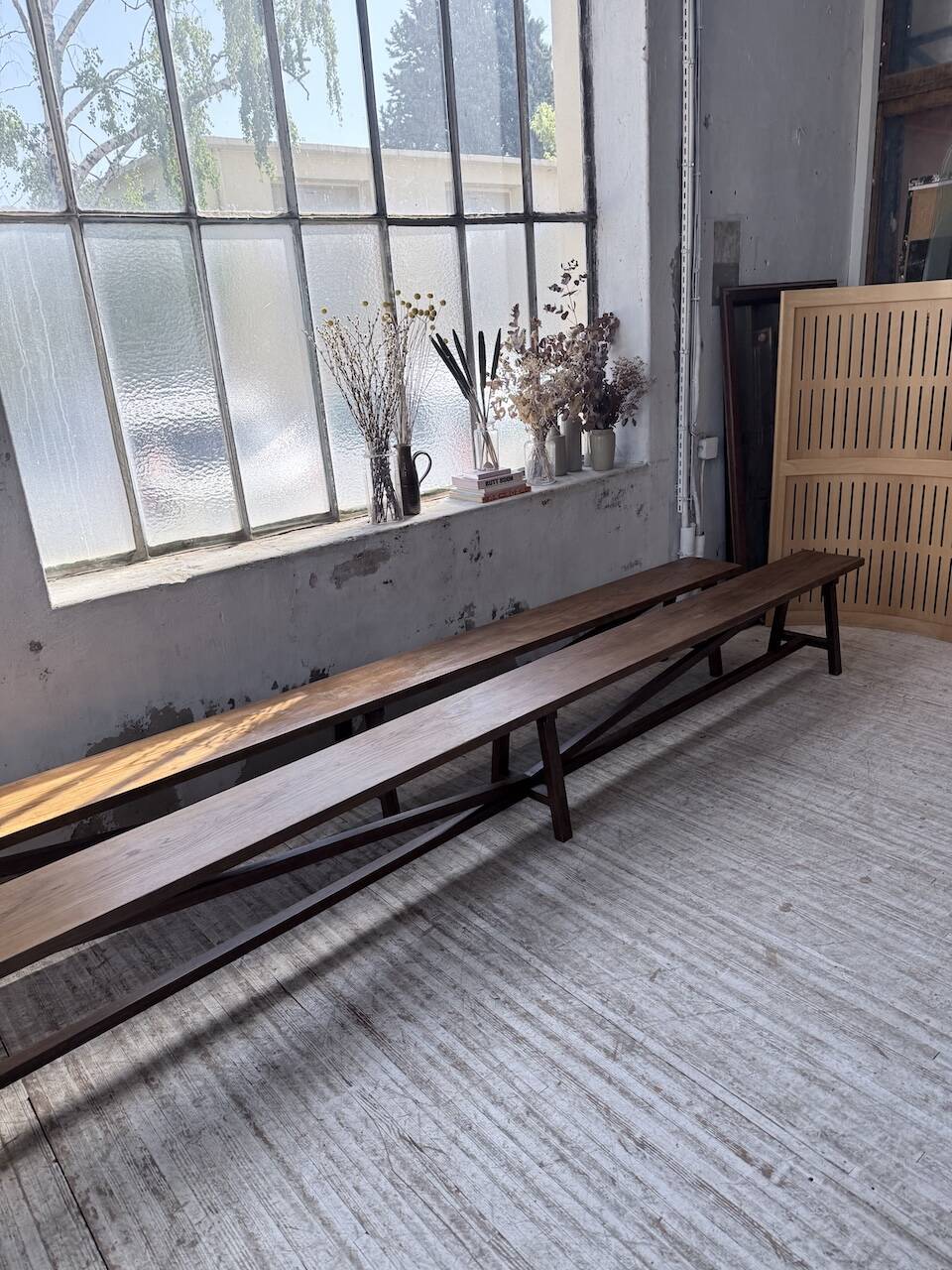 Paire de bancs de ferme chêne 4 mètres