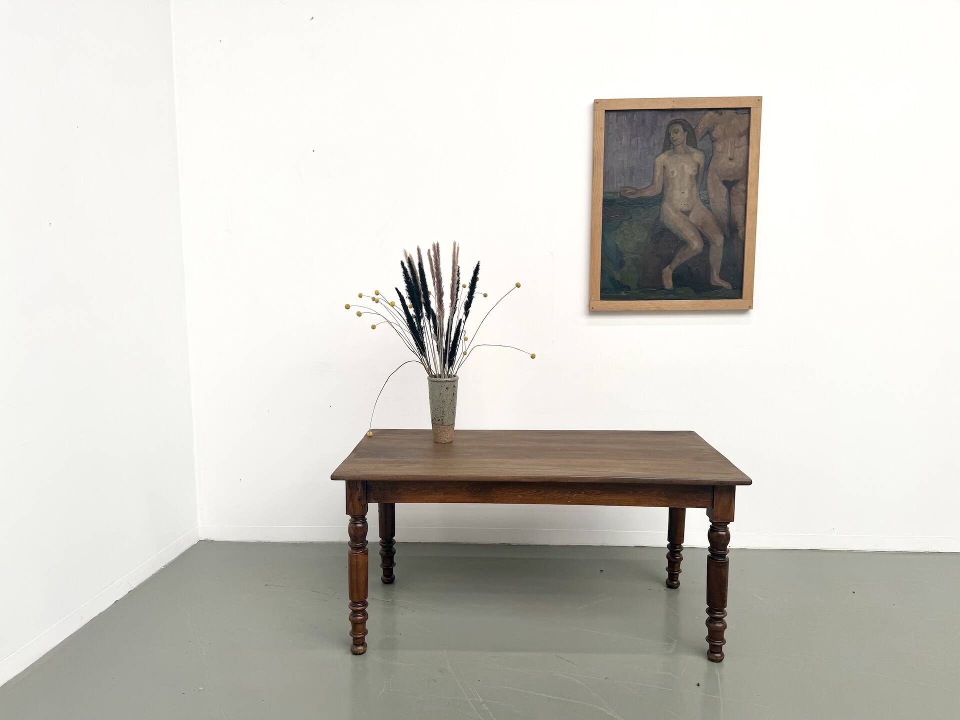 Farm table in solid cherry wood, turned legs, France, around 1900.