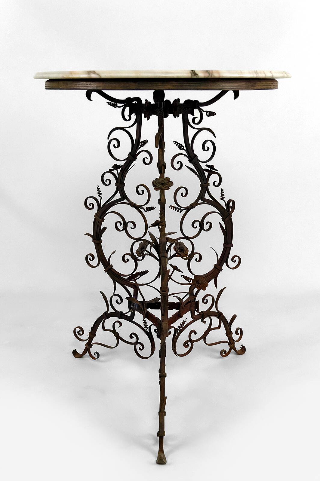 Wrought iron pedestal table and marble top, Venice, Italy, 17th century