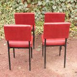 Série de 4 chaises rouges en skaï années 50