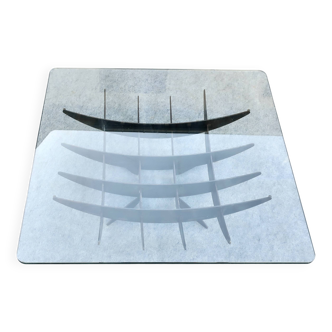 Coffee Table, Living Room Table "Brutalist" Design 1970s Glass and Steel