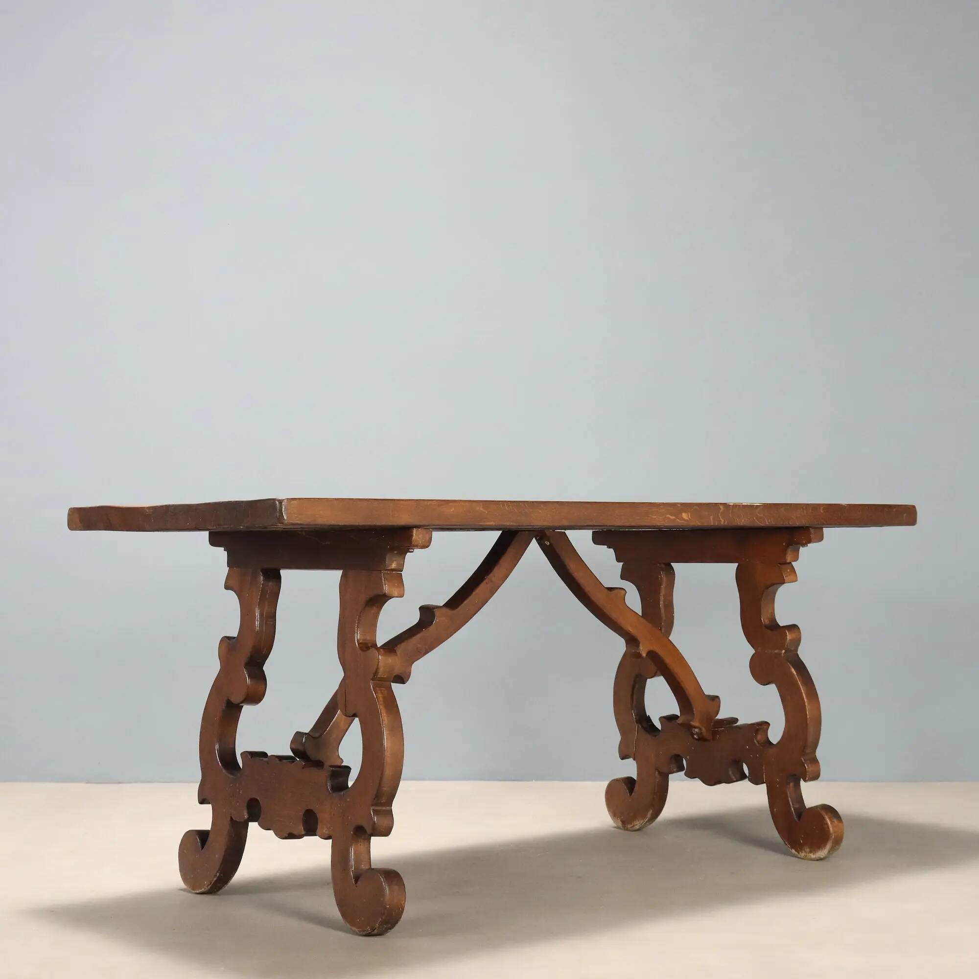Old refectory table in stained walnut oak, Italy, 20th century