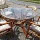 Rattan garden furniture, table, chairs and armchairs
