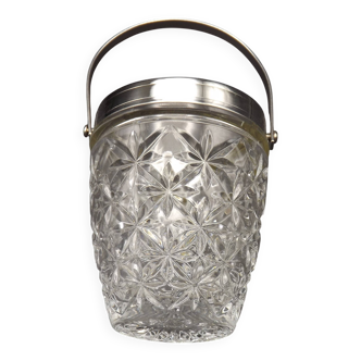 Vintage French Cut Glass Ice Bucket With Silver Metal Swing Handle 4508