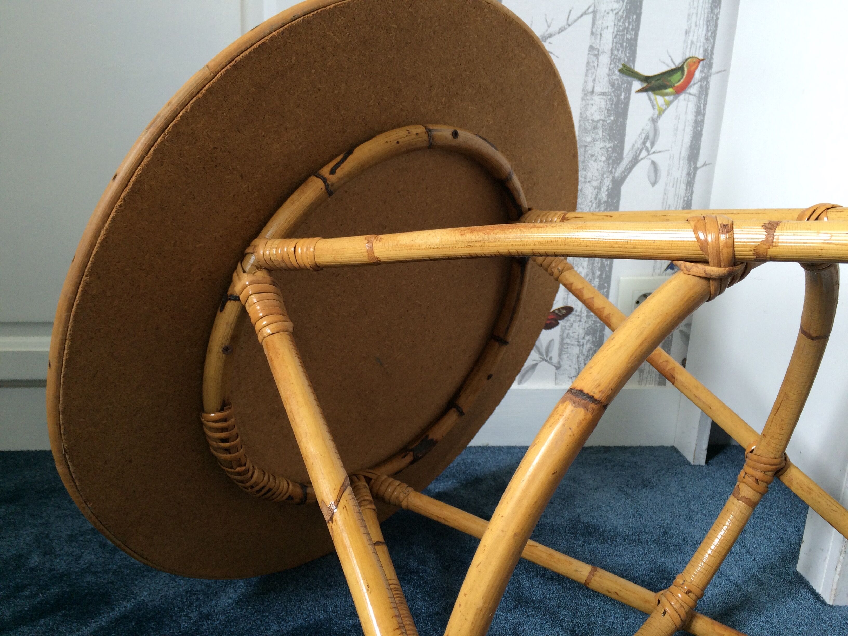 Coffee table tripod vintage rattan