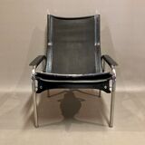 Pair of reclining relax armchairs black leather design 1960