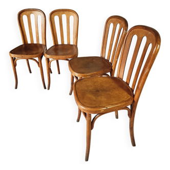 Set de 4 chaises bistrot anciennes Fischel en bois courbé – Tchéquie