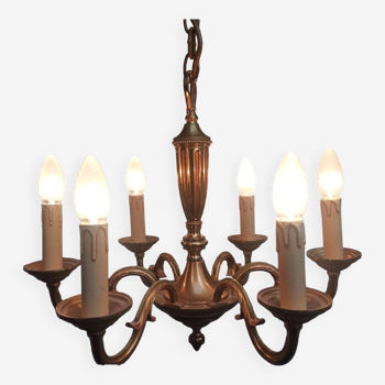 Louis xvi style 6-light bronze chandelier in working order - lucien gau ref 16386