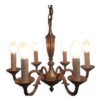 Louis xvi style 6-light bronze chandelier in working order - lucien gau ref 16386