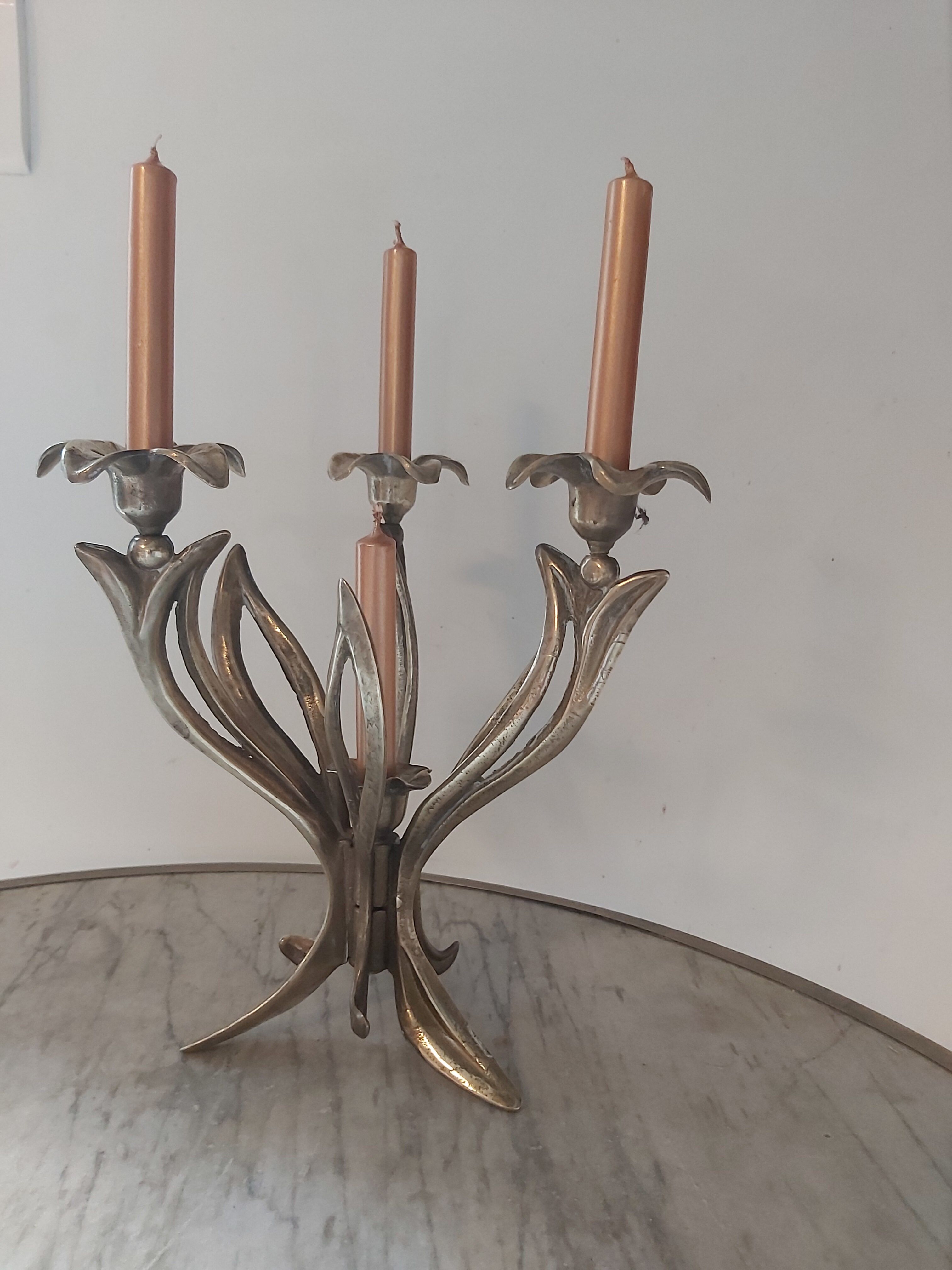 Candle holder 4 candles in vintage brass