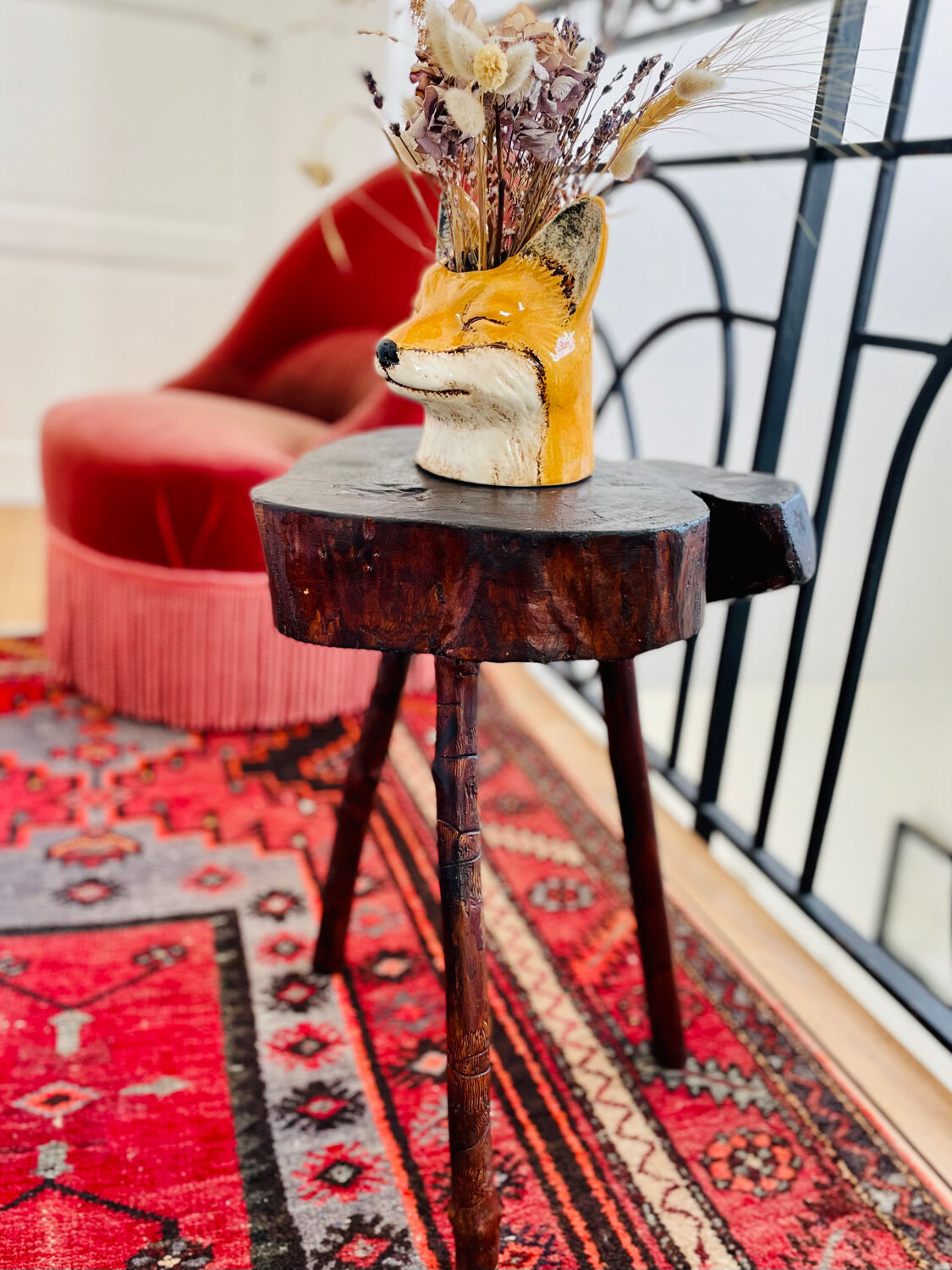 Rough wood tripod stool ethnic style