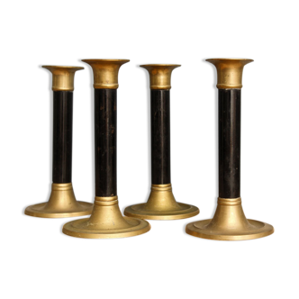 Set of 4 candle holders in brass and blackened wood