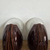 Pair of Art Deco wall lights, ceramic and holophane glass.