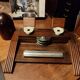 Wood inkwell and zinc complete with porcelain inkwells