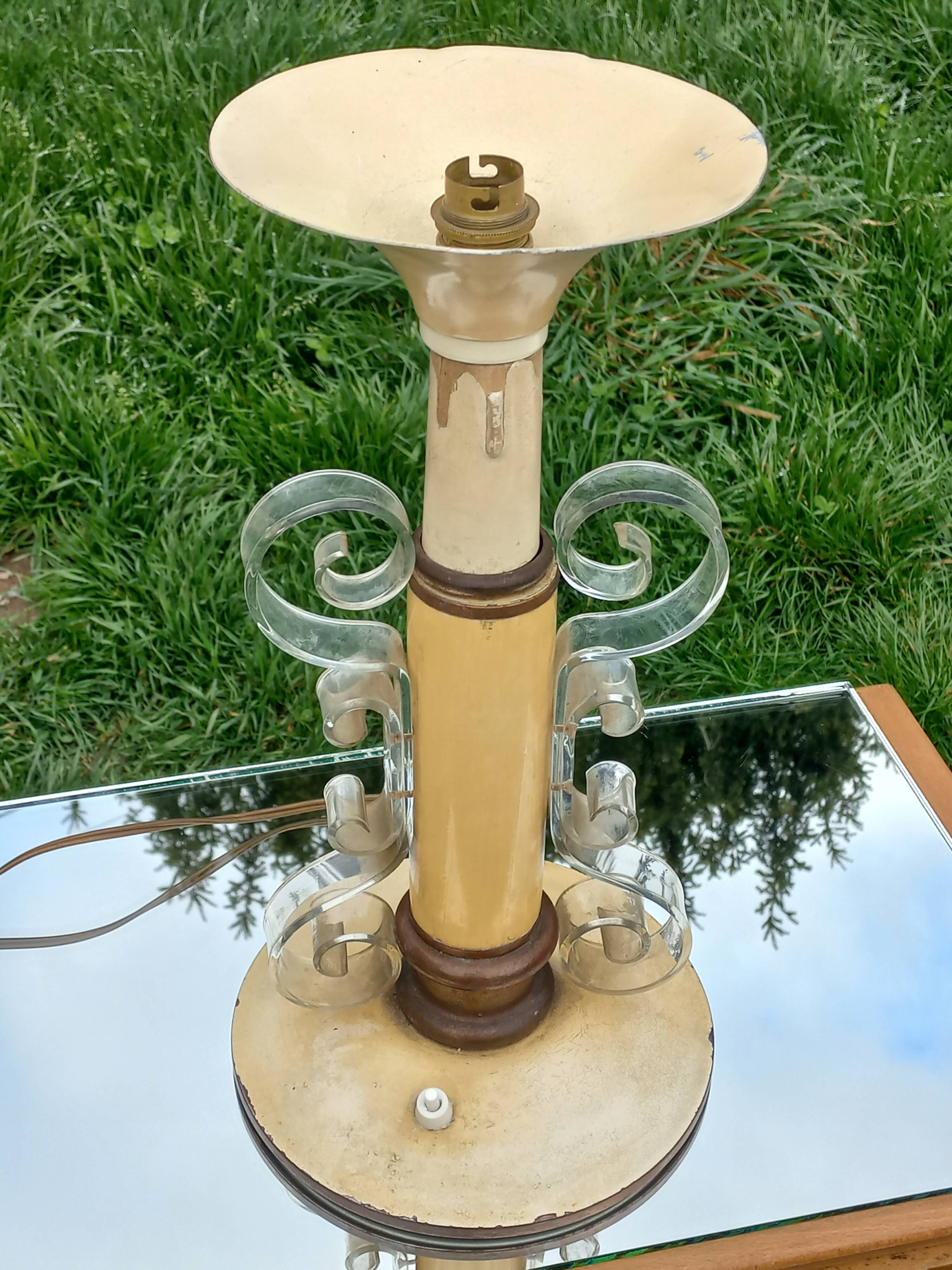 Lampe vintage des années 50 tôle, plexi et bois