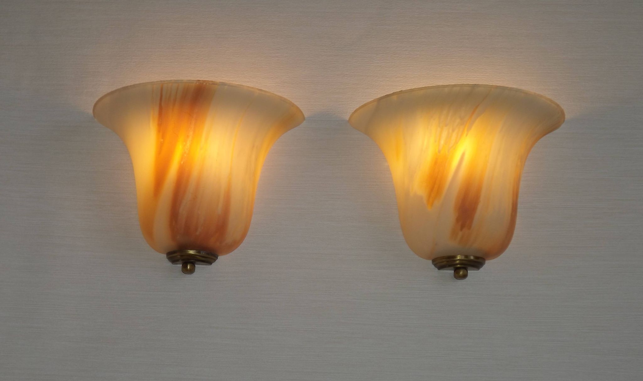 Vintage Pair Marinha Grande Swirl Art Glass Wall Sconces Made in Portugal