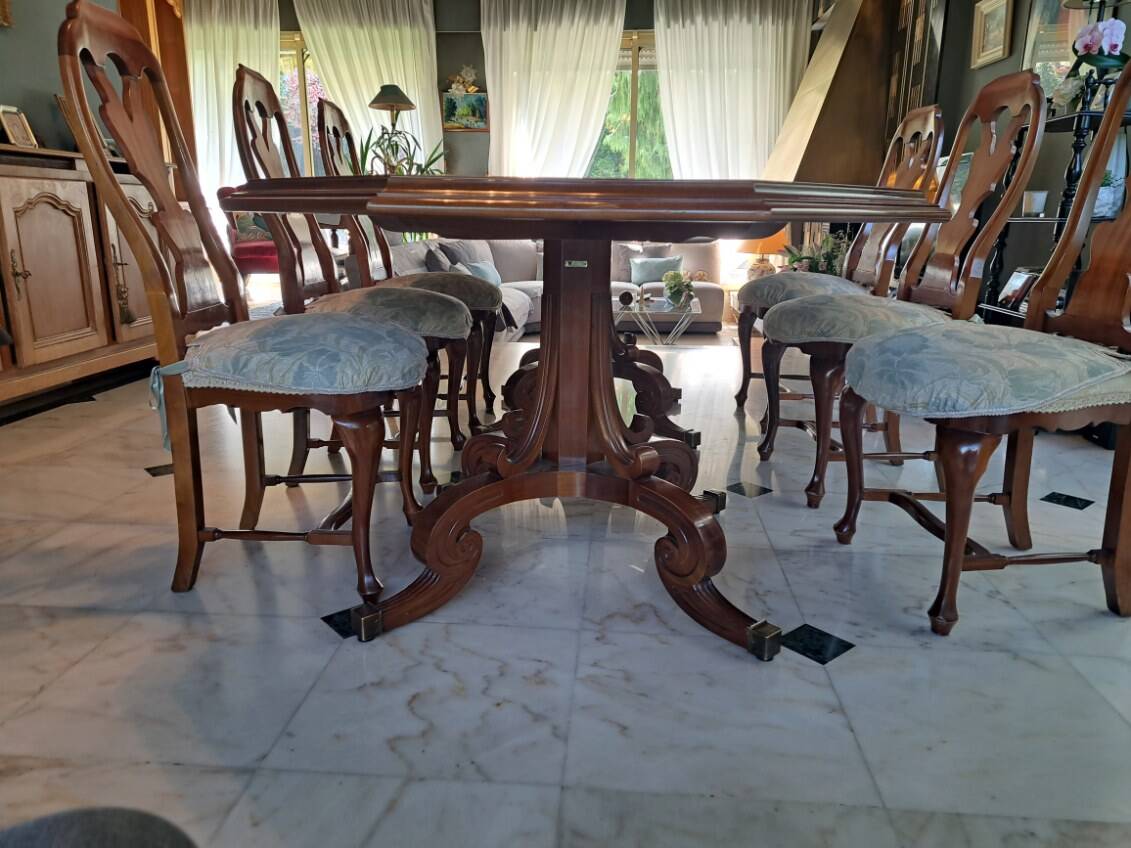 Dining table marquetry Naples with 6 chairs - Impeccable condition